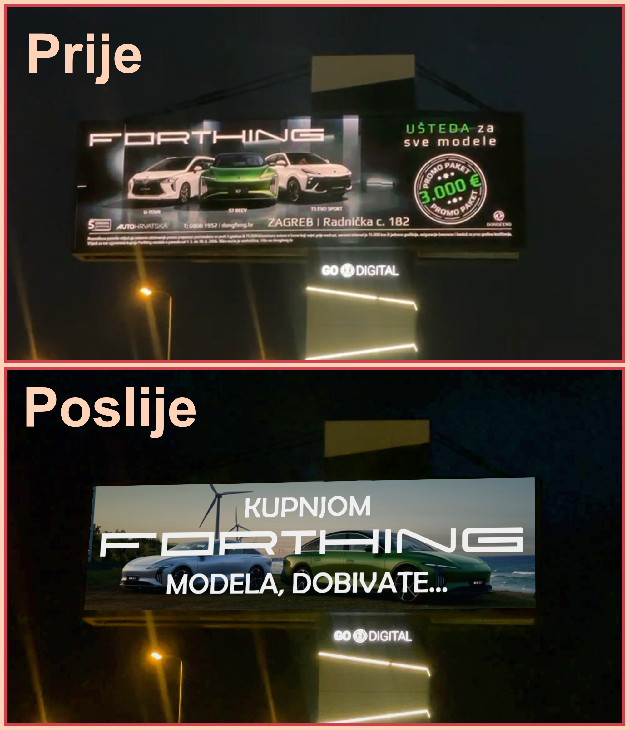 Prije i poslije usporedba DOOH kampanje 1